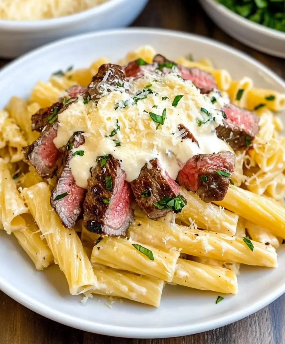 Creamy Garlic Parmesan Steak Pasta