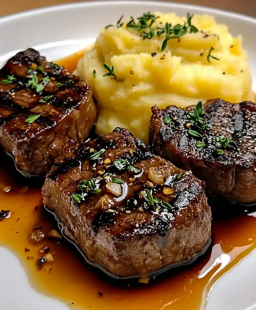 Garlic Butter Steak Bites and Mash