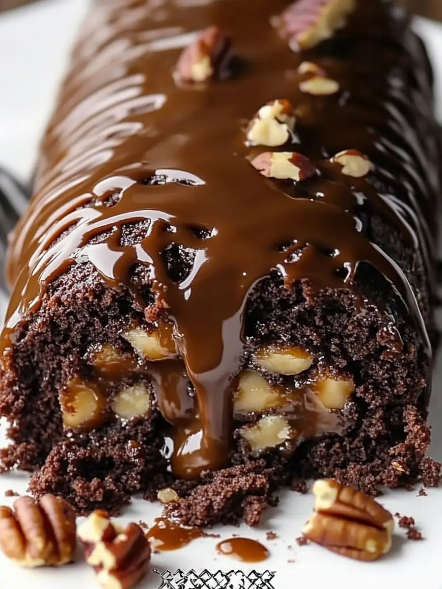 Gooey Chocolate Caramel Turtle Cake Roll