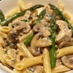 Creamy Mushroom and Asparagus Chicken Penne recipe