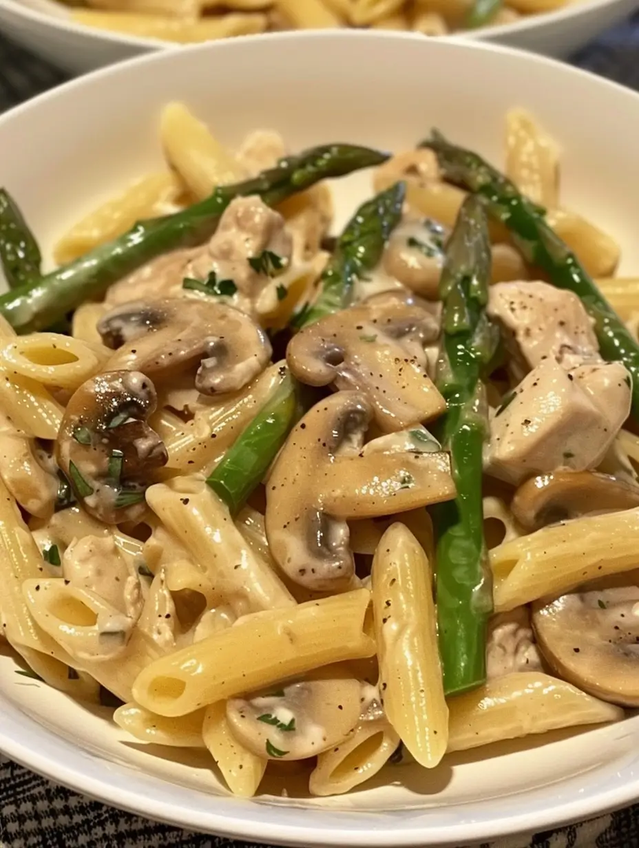 Creamy Mushroom and Asparagus Chicken Penne recipe