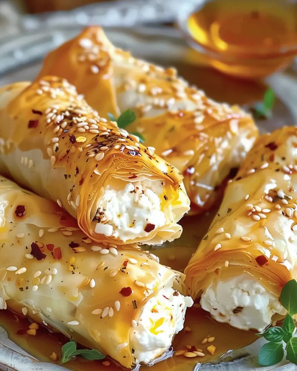 Fried Feta Rolls with Chili Honey