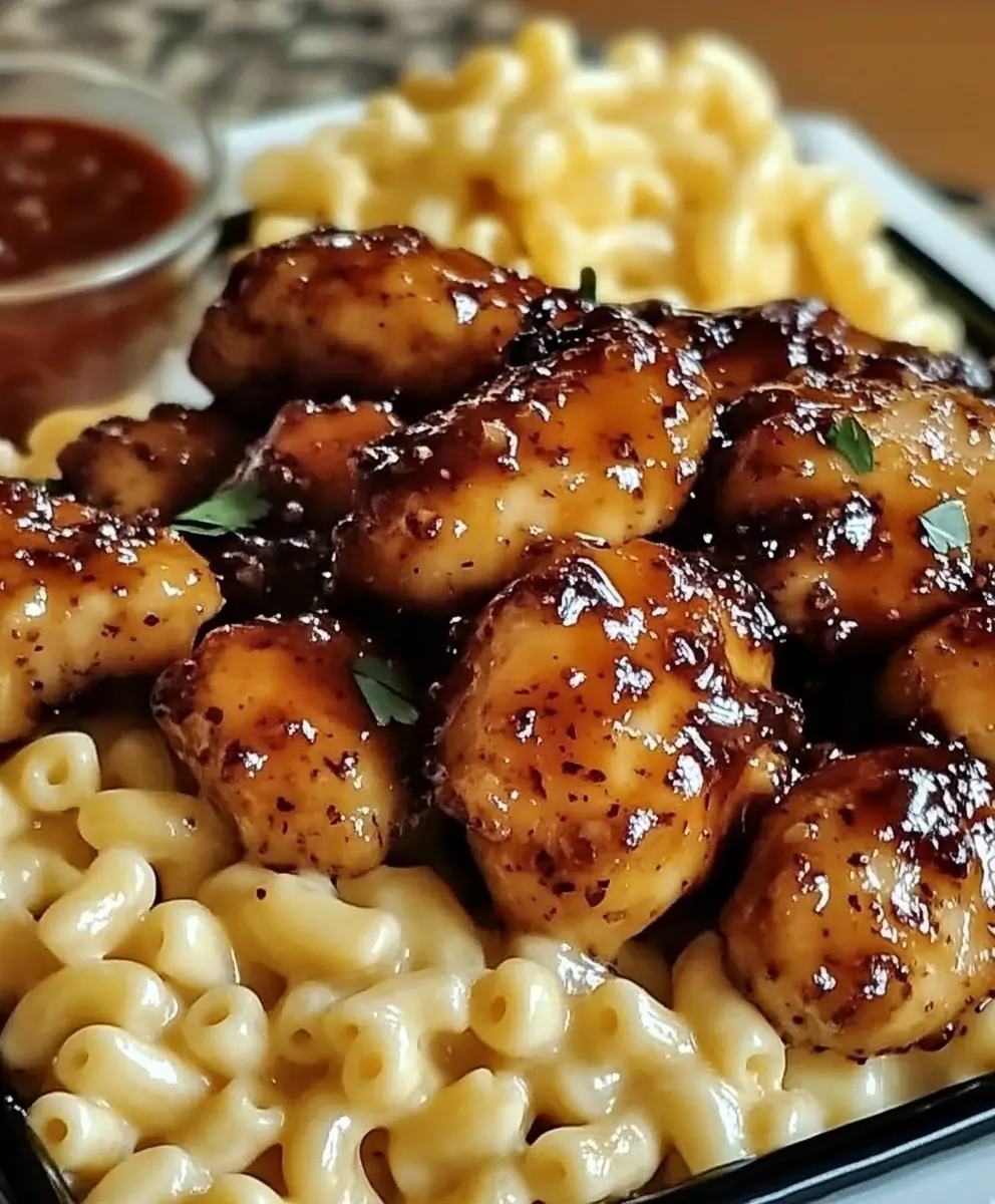 Sweet and Spicy Honey Pepper Chicken with Creamy Macaroni Cheese