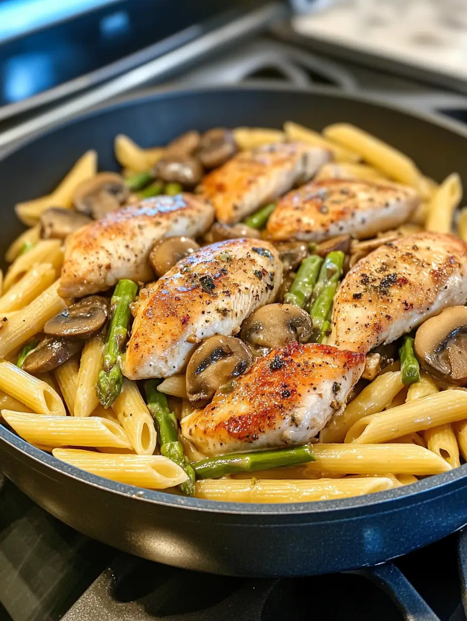 Creamy Mushroom and Asparagus Chicken Penne