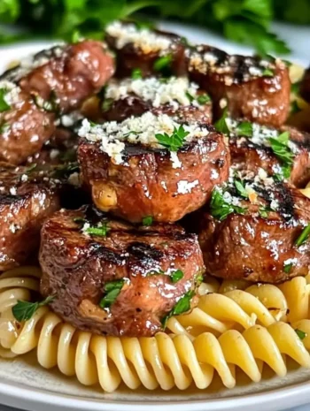 Steak Bites and Rotini in Garlic Parmesan Sauce recipe