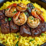 Jerk Steak & Shrimp over Yellow Rice recipe