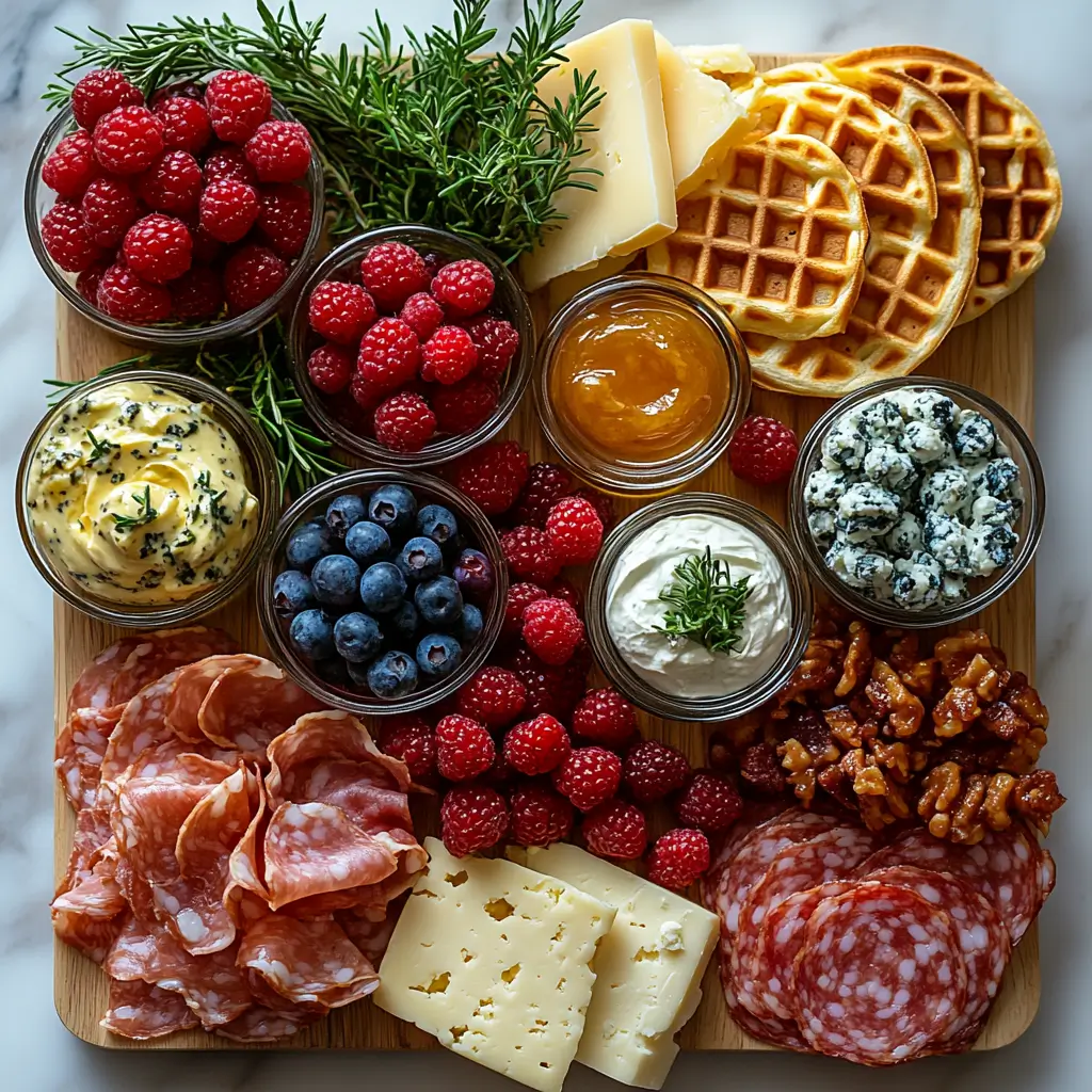 Breakfast charcuterie board ingredients laid out for assembly