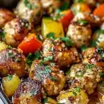 Golden-brown chicken, vibrant bell peppers, pineapple, and fresh cilantro roasted together on a sheet pan for a colorful, Hawaiian-inspired meal.